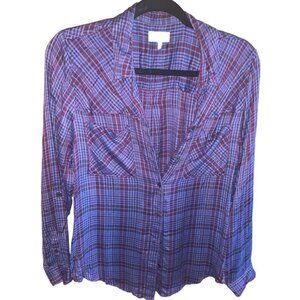 Lucky Brand long sleeve button down shirt purple plaid collared Medium